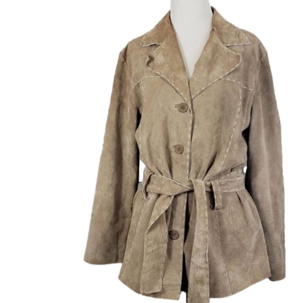 Out brook light Brown Leather Coat with tie
